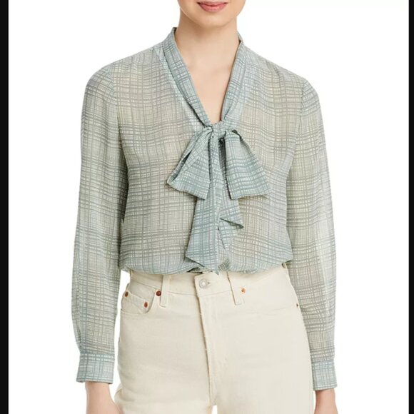 Tory Burch Printed Chiffon Bow Blouse 0